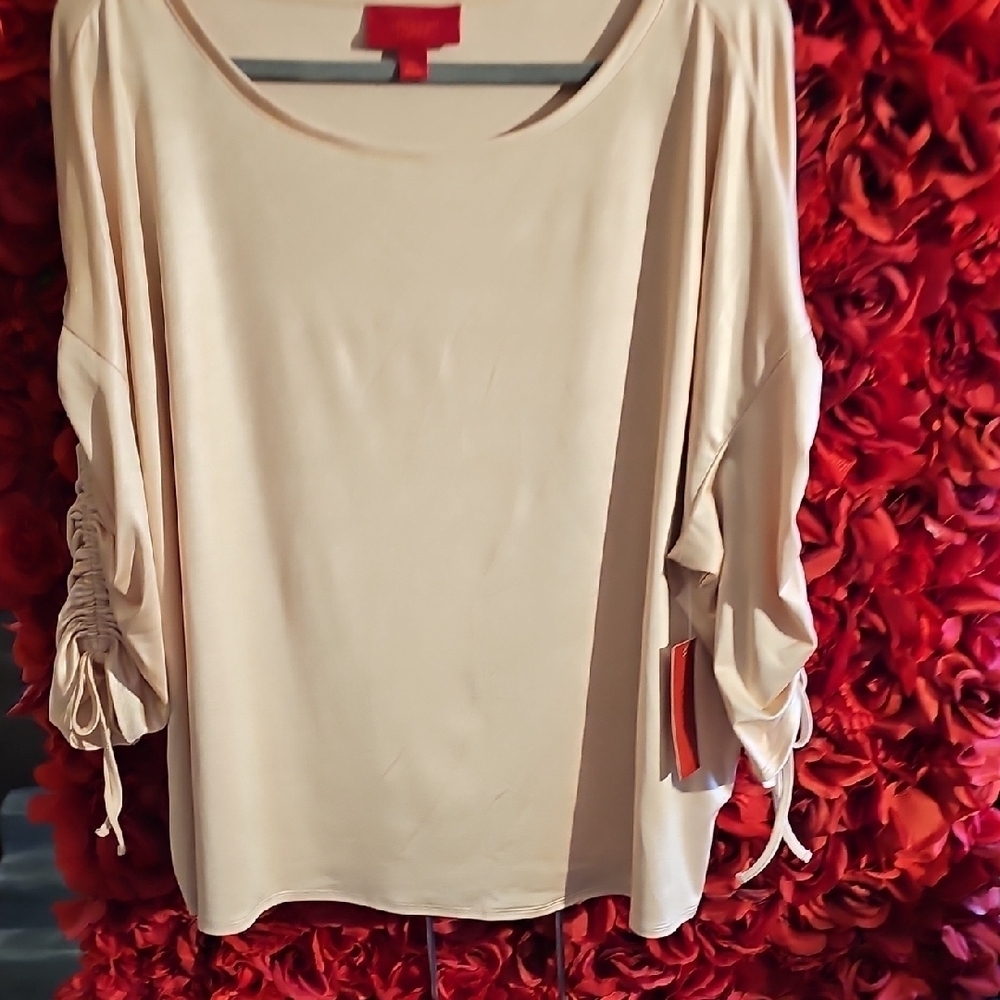 Jennifer Lopez NWT Pale Pink Women's Polyester W Ruched Sleeves Top Size XXL
